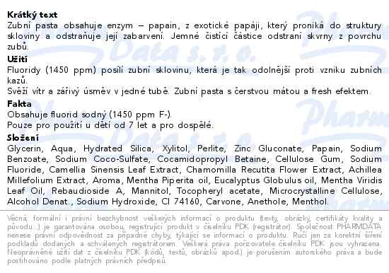Cheeees Fresh mint enzymatická bělící zubní pasta 60g - popis