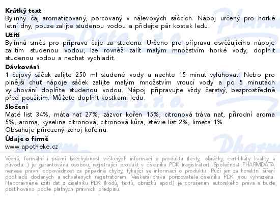 Apotheke Premier COOLtea mojito ledový čaj s limetkou a mátou 20x2g - popis