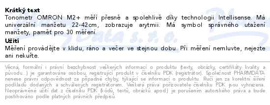 Tonometr digitální Omron M2+ - popis