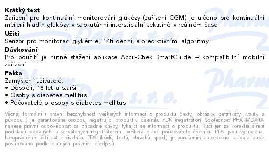 Senzor Accu-chek Smartguide senzor pro monitoraci glykémie, 14ti denní, s pred - popis
