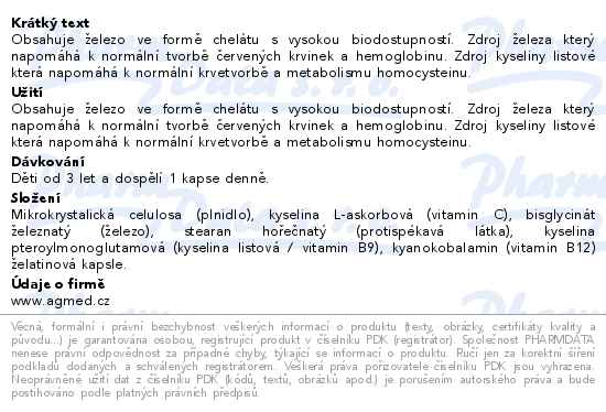 AGmed Železo chelát + kyselina listová + vit.B12 + vit.C 60 kapslí - popis
