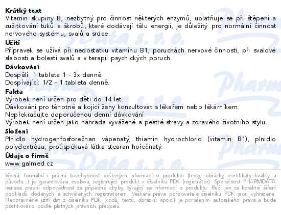 Thiamin 50mg 60 tablet Galmed - popis