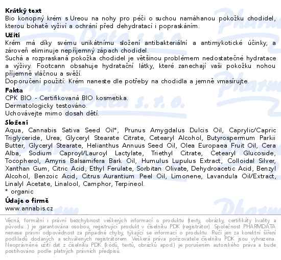 Annabis Footcann Urea vyživující krém na nohy BIO 75ml - popis