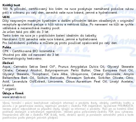 Annabis Handcann Q10 regenerační krém na ruce BIO 75ml - popis