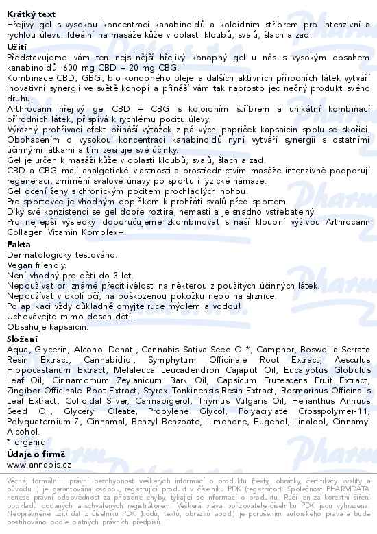 Annabis Arthrocann CBD 600mg+CBG 20mg konopný masážní hřejivý gel 75ml - popis