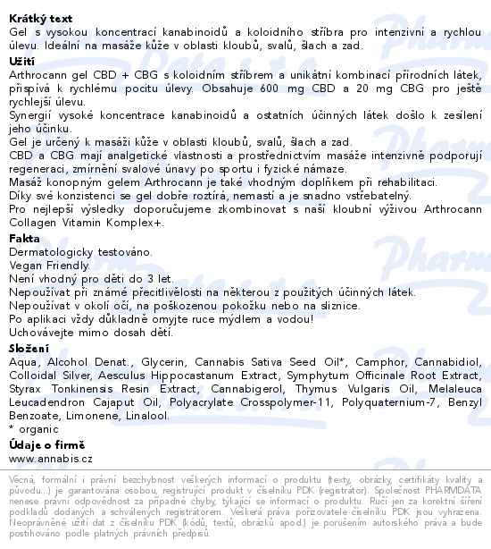 Annabis Arthrocann CBD 600mg+CBG 20mg konopný masážní gel 75ml - popis