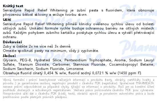 Sensodyne Rapid Relief Whitening zubní pasta 75ml - popis