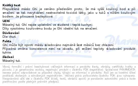 Allnature Ghí přepuštěné máslo 450ml - popis