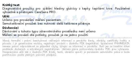 CareSens PRO testovací proužky na krevní glukózu 50ks - popis