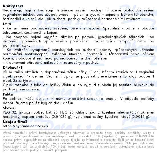Fytofontana Gyntima Hyaluronic vaginální čípky 10ks - popis