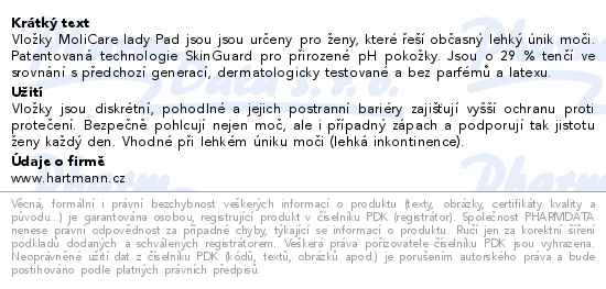 MoliCare Lady Pad inkontinenční vložky 1k 12ks - popis