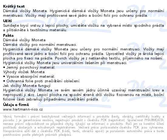 Moneta by Ria dámské vložky normal 16ks - popis
