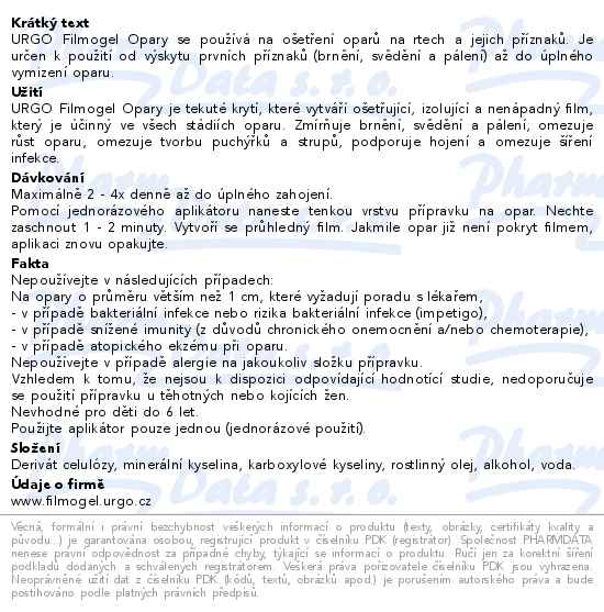 Urgo Filmogel Opary 3ml - popis