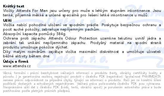 Vložky absorpční Attends For Men 3 14ks - popis