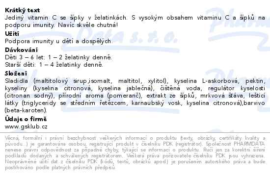 GS Céčko se šípky želatinky bez cukru 50ks dárek - popis