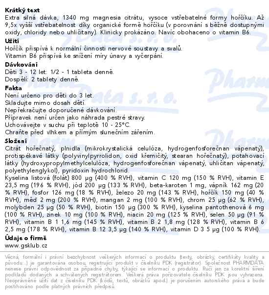 GS Magnesium citrát 1340mg+B6 50+50 tablet zdarma - popis