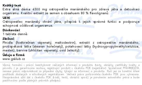 GS Ostropestřec 6500mg 60+20 tablet zdarma - popis