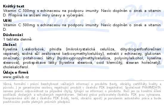 GS Vitamin C 500mg s Echinaceou 70+40 tablet zdarma - popis