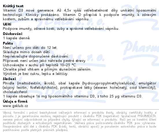 GS Vitamin Lipo D3 1000 IU 60+10 kapslí zdarma - popis