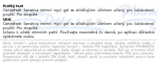 Canesfresh Sensitive intimní mycí gel 200ml - popis