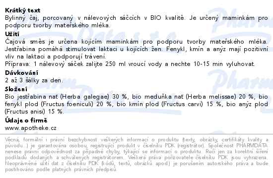 Apotheke BIO Kojící maminky s jestřabinou čaj 20x1.5g - popis