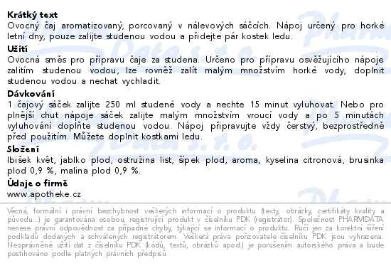 Apotheke Premier COOLtea brusinka a malina ledový čaj 20x2g - popis