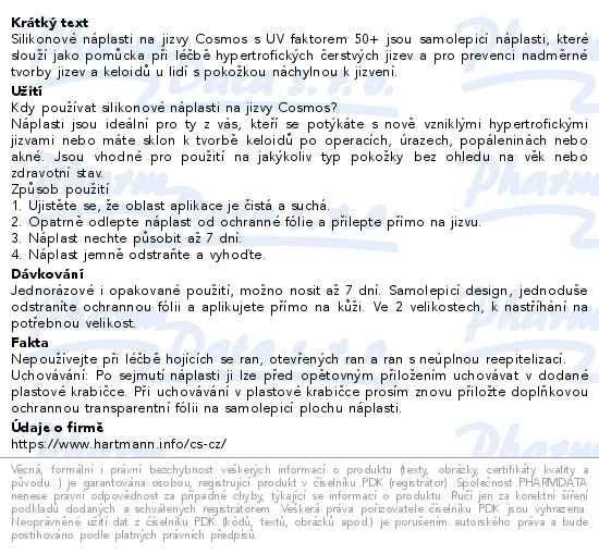 Hartmann Cosmos scars silikonová náplast na jizvy s UPF50+ 4x30cm 5ks - popis