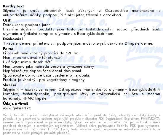 Fosfolipidy+Silymarin komplex 60 kapslí Galmed - popis