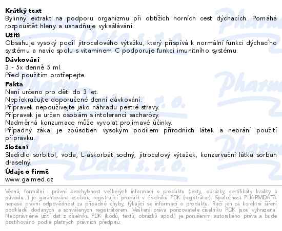 Jitrocelový extrakt s vitamínem C bez cukru 285g Galmed - popis