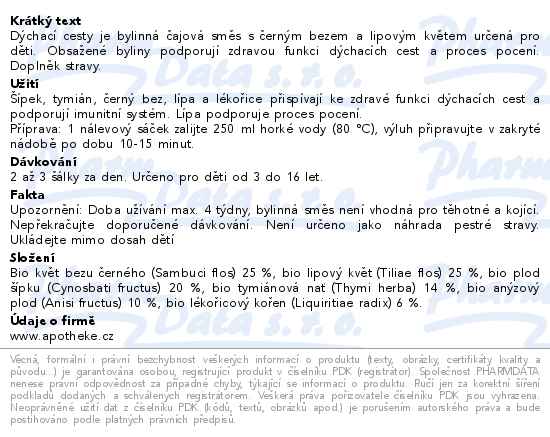 Apotheke Faf Univerzita Karlova Dýchací cesty junior čaj 20x2g - popis