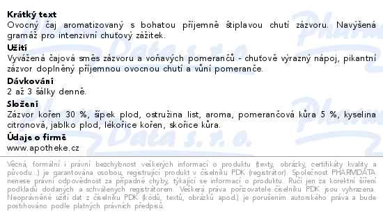 Apotheke Premier Intense Pomeranč a zázvor čaj 20x2.5g - popis