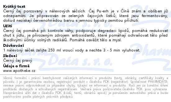 Apotheke Premier Pu-erh čaj 20x2g - popis