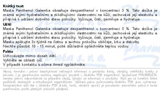 Panthenol Galenika Dexpanthenol 5% Mask 50ml - popis