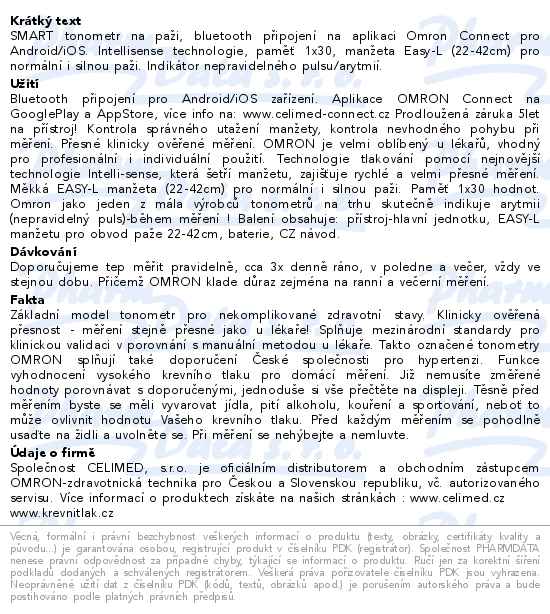 Tonometr digitální OMRON M2+ Connect pažní bluethooth připojení - popis