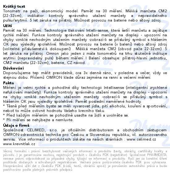 Tonometr digitální OMRON M2 Essential pažní 5 let záruka - popis