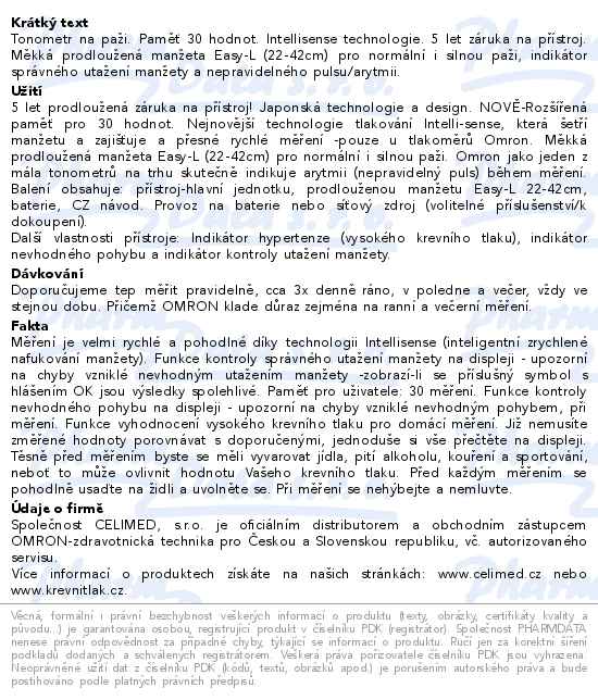 Tonometr digitální OMRON M2+ pažní 5let záruka - popis