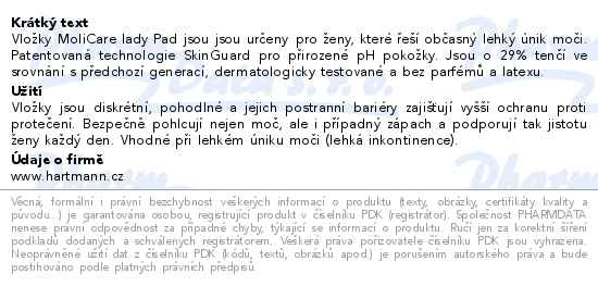 MoliCare Lady Pad inkontinenční dámské vložky 3 kapky 12ks - popis