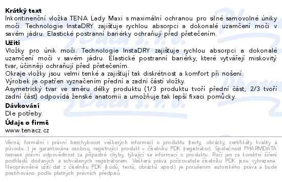 Tena Lady Protect+ Maxi inkontinenční vložky 6ks - popis