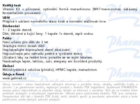 Vitamin K2 60mcg 90 kapslí Galmed - popis