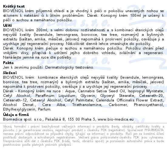 Biovenol krém 2x200ml + dárek Konopný krém na ruce 100ml - popis