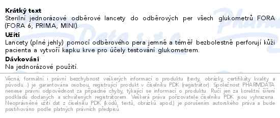 Fora Lancety ke glukometru TD-5084 50ks - popis