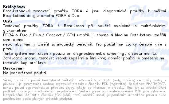 Fora 6 B-ketonové testovací proužky ACS053 10ks - popis