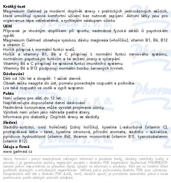 Magnesium 400mg + B komplex + vitamin C 30 sáčků Galmed - popis