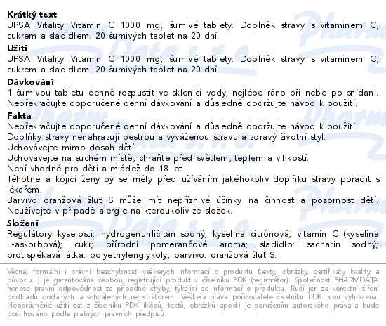 Upsa Vitamin C 1000mg 20 šumivých tablet - popis