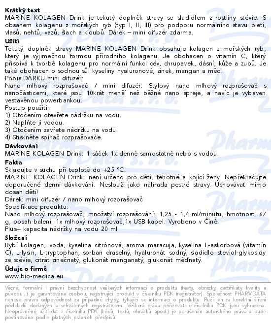 Marine Kolagen Drink 2x30 sáčků + dárek mini difuzér - popis