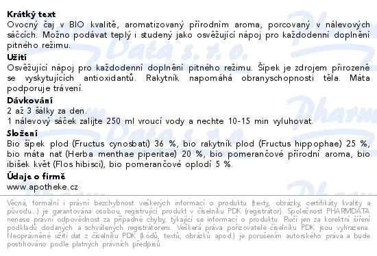 Apotheke BIO Rakytník s mátou a pomerančem čaj 20 sáčků - popis
