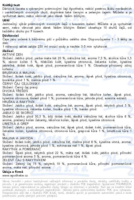 Apotheke Dárková kolekce prémiových čajů 90 sáčků - popis