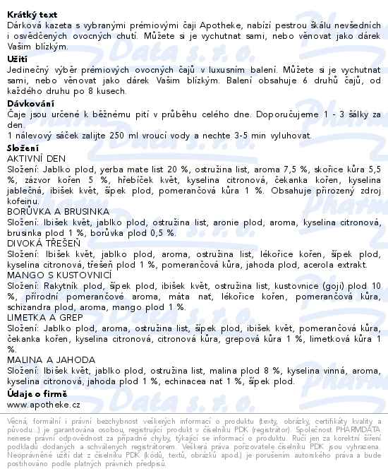 Apotheke Dárková kolekce prémiových čajů 48 sáčků - popis
