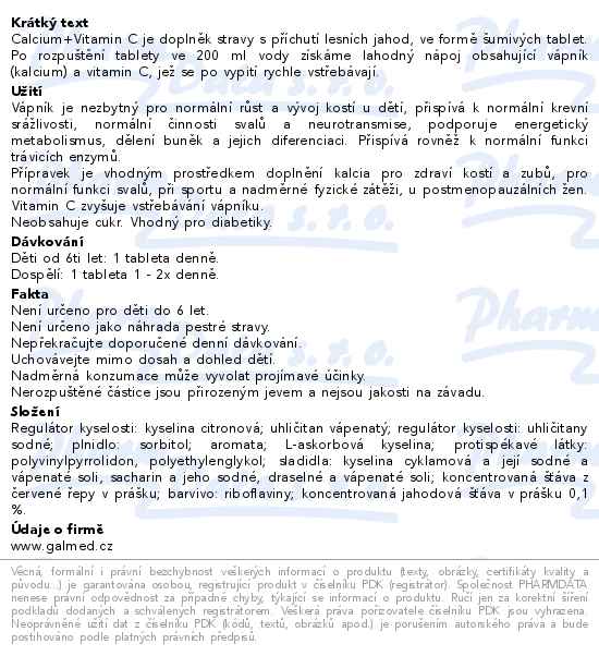 Calcium+Vitamin C XXL 24 šumivých tablet Galmed - popis