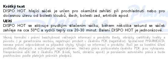 Dispo Hot jednorázový hřející sáček 14x18cm - popis
